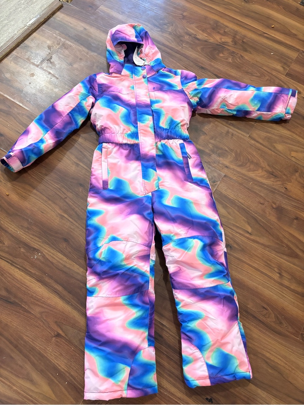 Kids' Multicolor Tie-Dye Snow One-Piece Ski Suit - Pink & Blue